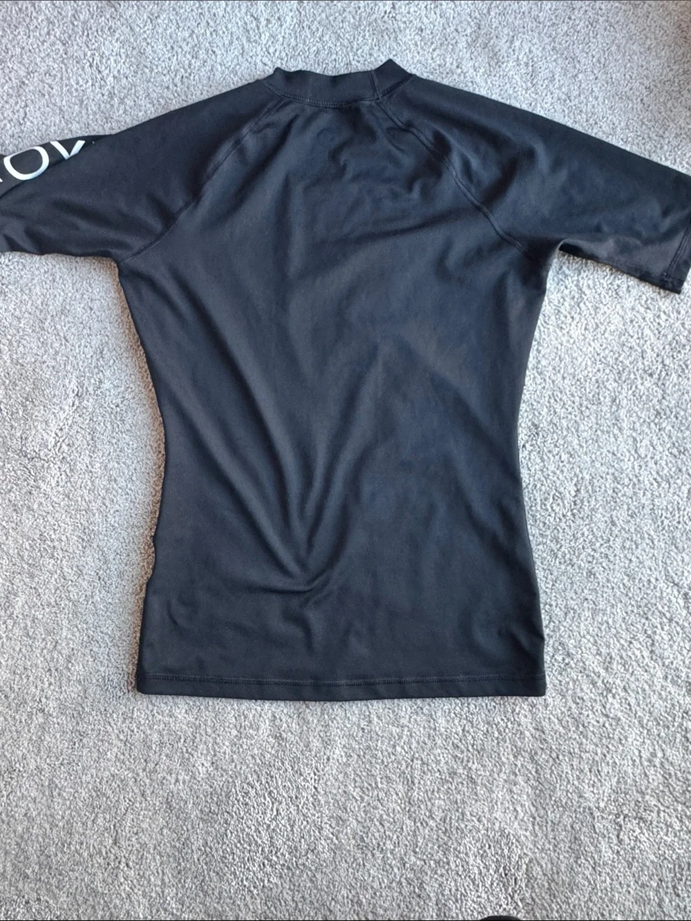 Roxy Black Short Sleeve Swim Top with White Logo